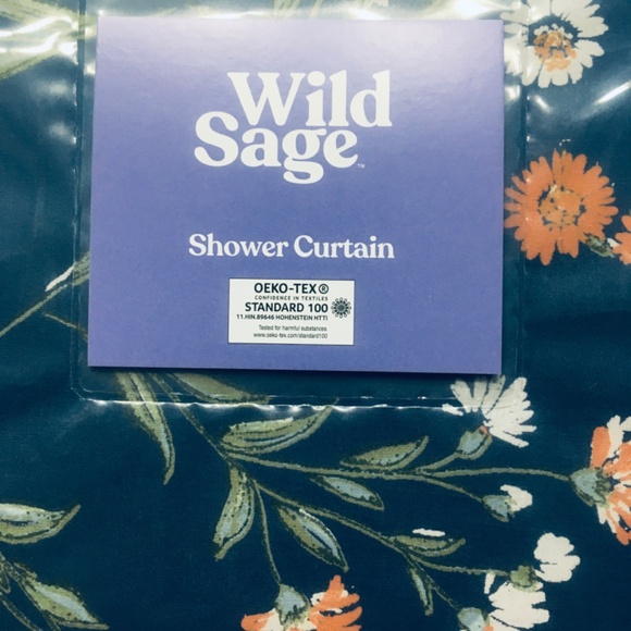 new NAVY BLUE Wild Sage Maeve Floral 54" wide x 80" Long Shower Stall Curtain - Picture 7 of 12